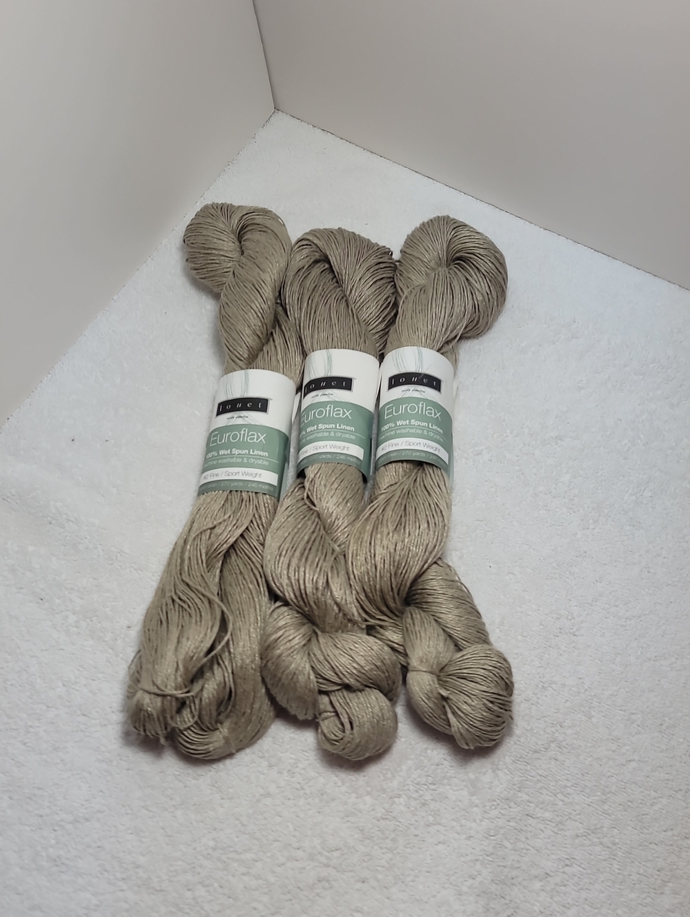 Euroflax Linen Yarn 3- Skeins in Natural Beige - NWT